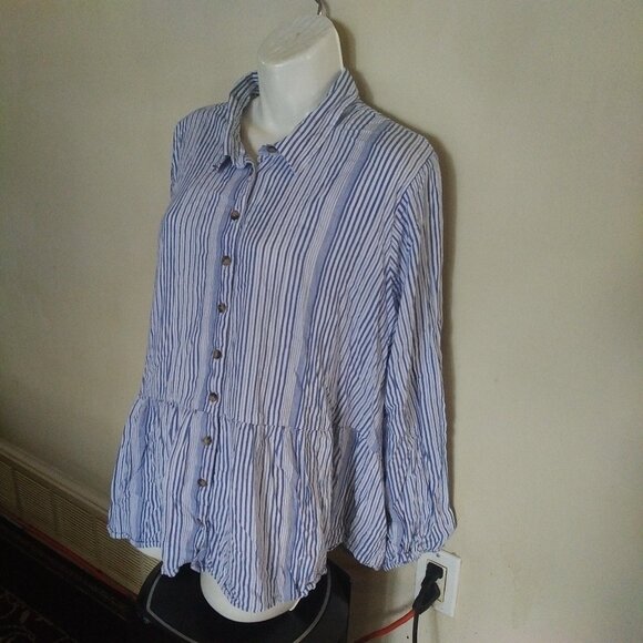 💲5⃣▶▶▶1x blue stripe pepulon blouse - Picture 1 of 4